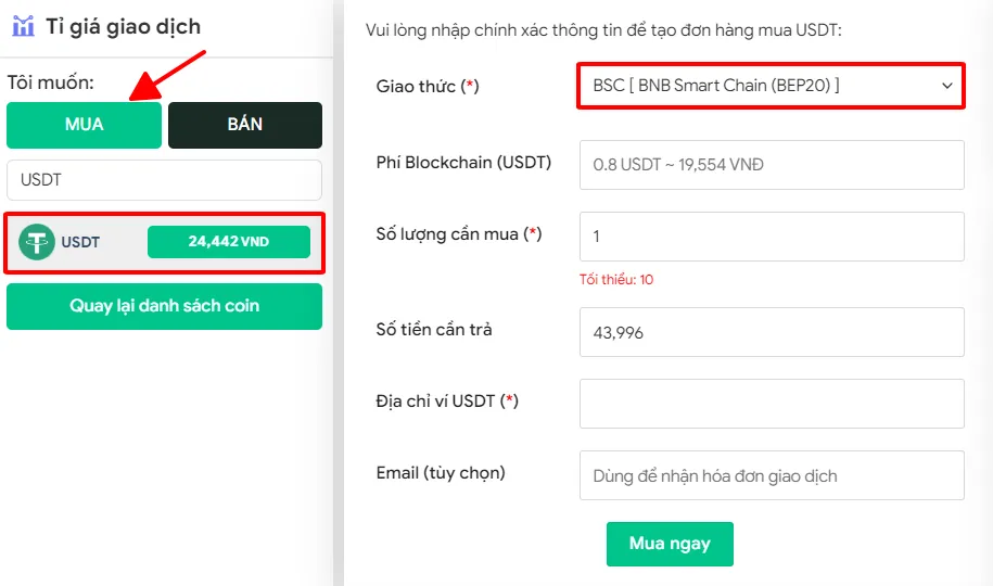 Hướng dẫn mua usdt sàn Central vip