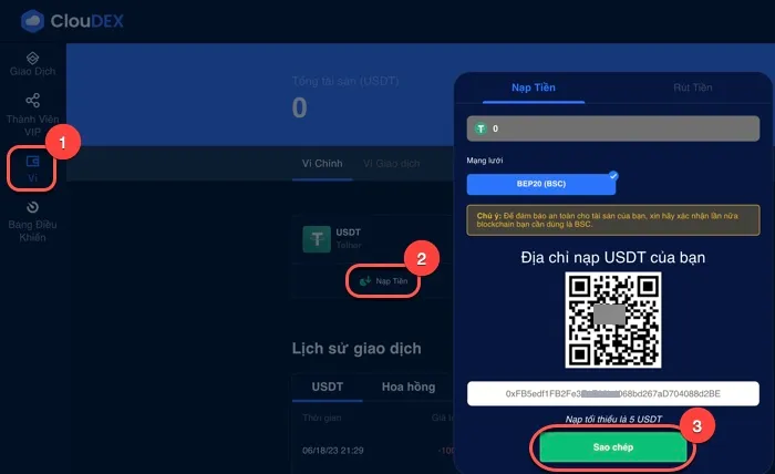 Copy địa chỉ ví USDT BEP20