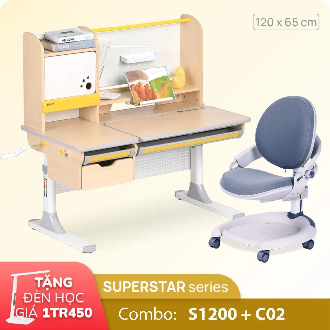 Bộ bàn học thông minh chống gù chống cận iSmart Superstar - S1200