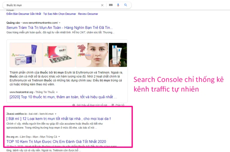 Search Console Thống kê lưu lượng truy cập không phải trả tiền